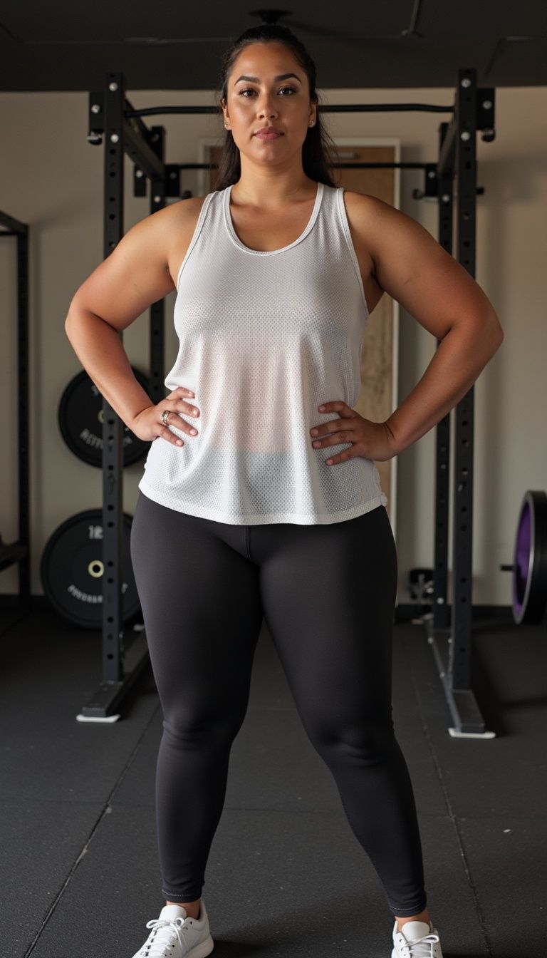 La mujer mide 1.71 m, pesa 84 Kg y usa talla 2XL