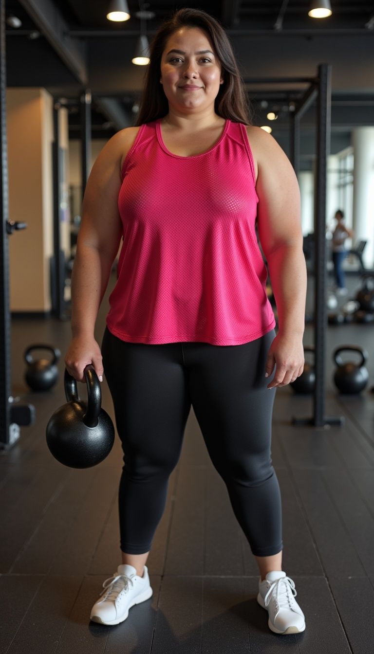 La mujer mide 1.60 m, pesa 73 Kg y usa talla 2XL